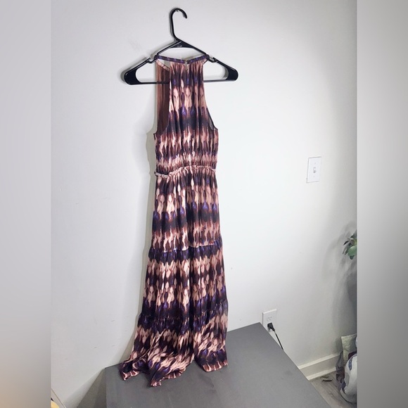 ALC Elara Abstract Ties Dye Silk Halter Blue Combo Dress - Picture 5 of 12